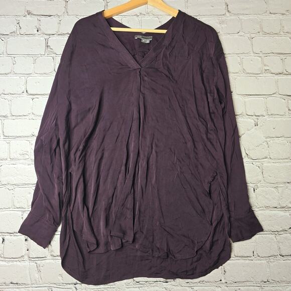 Vince Plum Purple Silk Long Sleeve V-Neck Lightweight Blouse Size Medium - Picture 1 of 12